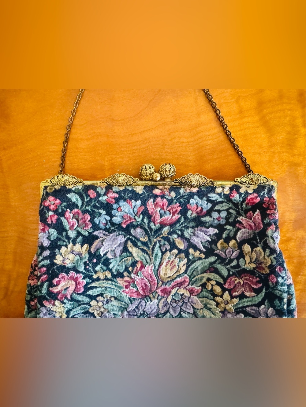 Antique French Art Nouveau Floral Embroidery Tapestry Evening Clutch - Picture 6 of 7
